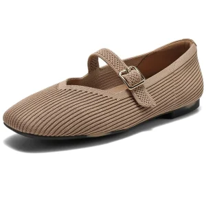 Lightweight Knitted Mary Jane Flats For Women Comfortable Breathable Square Toe Ballet Adjustable Buckle Strap Slip On Flats