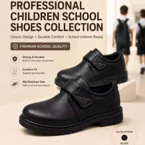 Lightweight Non Slip Breathable Kids Black Comfortable Velcro Closure Suede Leather School Shoes Boys Girls Student Dress Shoes