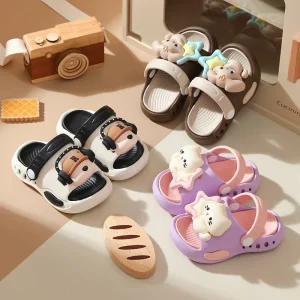 Lightweight Non-Slip Kids Slippers for Summer Boys and Girls Cartoon Design Soft Sole Sandals for Toddlers Young Children
