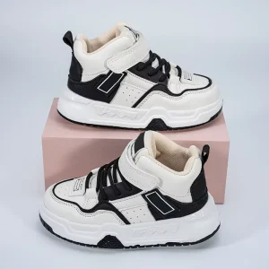 Lightweight Sneakers Breathable Running Shoes for Boys Girls With Hook and loop Fastener Closure School Kids Basketball Shoes