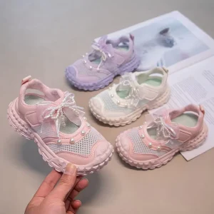 Lightweight Soft Sole Kids Girls Mesh Shoes Breathable Cushioned Summer Daily Outdoor Walking Playing Shoes