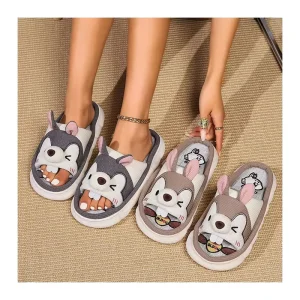 Linen Casual Slippers for Women and Girls Cute Rabbit Squirrel Design for Home Use in Summer