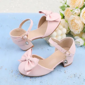 Little Girl Princess Dress Sandals Summer Pink Bow Rhinestone Low Heels Soft Soled Party Shoes Korean Sweet School Shoes