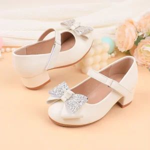 Little Girl Princess Dress Sandals Summer White Glitter Bow Rhinestones Velcro Low Heels Soft Soled Party Shoes