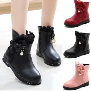 Little Girls Boots Autumn Winter Fashion Princess Short Boots Snow Boots Kids Thermal Shoes Plus Velvet Mid Tube