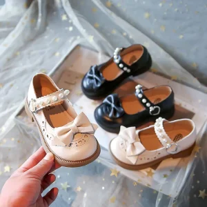 Little Girls Princess with Bow Shoes Pu Leather Kids Sandals Wedding Party Shoes