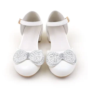 Little Kid Girl’s Block Heel Girls Pink Mary Jane Princess Shoes Glitter Bow Decor for Dance Performance Customizable