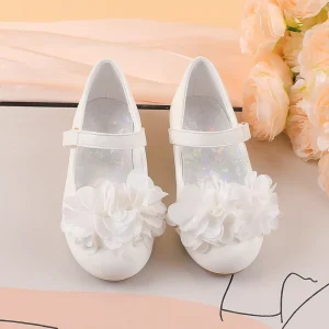 Little Kid Girl’s Flats School Shoes for Girls Princess Shoes with Flower Embellishments Wedding Party Girls Shoes White