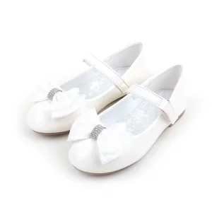 Little Kid Girl’s Flats school shoes for girls Princess Shoes with Flower bow Embellishments wedding party girls shoes white