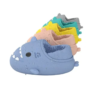 Little Shark Waterproof Ankle Cartoon Children’s Cotton Slippers Heel Cover Winter Non Slip Indoor Home Boys Girls Can Be Worn