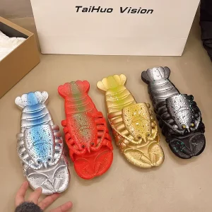 Lobster Slippers Animal Prints Summer Outdoor Sandals Cartoon PVC Beach Slides for Men Women Kids