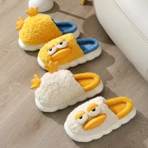 Lovely Cartoon Yellow Duck Women’s Soft Slippers in Winter Children Adult Warm Thick Bottom Plush Kid Slippers
