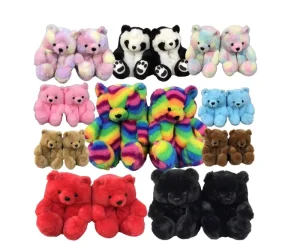 Lovely Plush Unisex slippers Adult Kids Toddler Size Teddy Bear Slipper Fluffy Slipper for Women