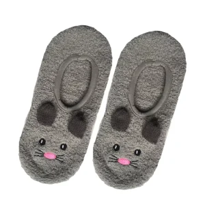 Low Cut Anti-Slip Knitted Fuzzy Fluffy Winter Casual Ankle Slipper Socks with Funny Animal Head Pattern on Toe