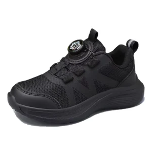Low MOQ Kids Black School Shoes Boys Casual Sneakers OEM Rotate Button Comfort Breathable Children Sport Shoes