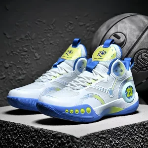 Low MOQ Rotating Button Kids Basketball Court Sneakers Waterproof Lightweight Anti Slip Lace Up Sport Running Shoes