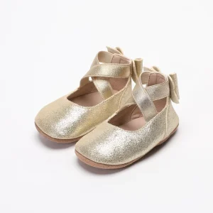Luxury Anti Slippery Ballet Dress Shoes for Baby Girls Soft Leather Back Bowknot Slip On Design for Spring Parties Kids