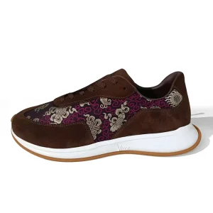 Luxury Chinese Style Sneakers Mulberry Silk Song Brocade Embellishments Genuine Leather Upper Cultural Lace Design-Unisex Shoes