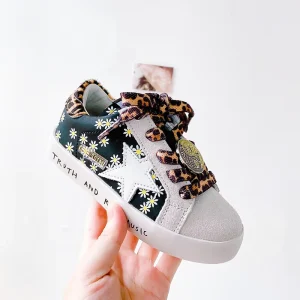 Luxury Kids Casual Shoes School Type Cartoon Sports Shoes Children Genuine Leather Dirty Girls Shoes Sneakers