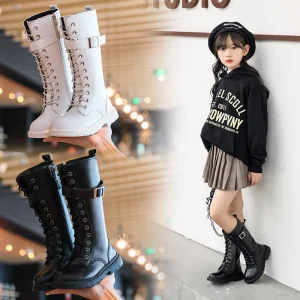Manufacturers Casual Boots Custom Soft Leather High Top Children Boots Shoes Little Girls Kids High Heel Shoes