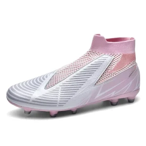 Men’s Professional Soccer Shoes Breathable Indoor Long Spikes Ankle Training Football Boots Kids Boys Non Slip for Summer