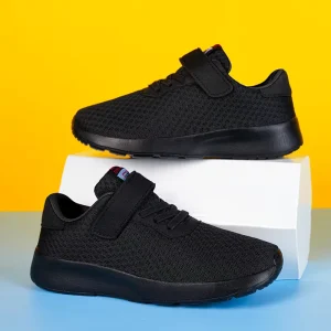 Mesh Tennis Shoes for Kids Fashion Breathable All Black School Footwear New Style Rubber Classic Girls Sneakers Boys