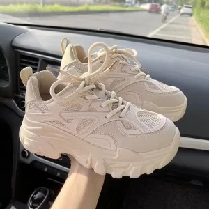 Mesh-bottom Breathable Thick-soled White Sneakers For Women Summer New Style Casual Shoes Thick-soled Platform Shoes