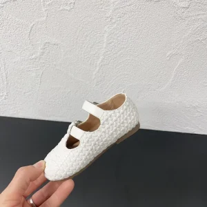 Metal Buckle Upper Woven Style for Style Ankle Rubber Outsole T Strap Leather Shoes Spring New Arrival Girls’