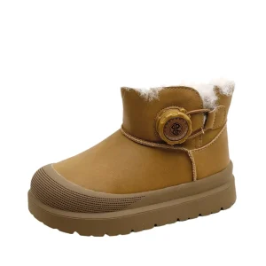 Microfiber Leather Kids Snow Boots Winter Warm Cotton Shoes with Rotating Buckle Waterproof for Toddlers Boys and Girls