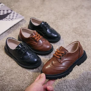 Microfiber Upper Children’s Dress Shoes Retro Style Kids Pumps School Footwear Lace up Performance Shoes for Teen Boys