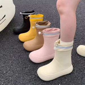 Mid-Calf Drawstring Rain Boots Women Kids Non-Slip EVA Waterproof Shoes All Season Family Rain Boots Factory