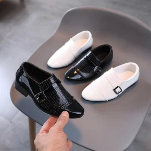 Middle School Student Performance Shoes for Boys and Girls Children Heel Footwear Black and White Kids Dress Shoes
