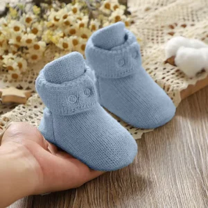 Mimixiong Cotton Knitted Unisex Baby Shoes Crochet Newborn Infant Booties Floor Socks Button Baby Shoes