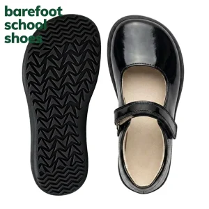 Minimalist Black Leather Student Zero Drop Wide Toe Box Mary Jane Girls Barefoot School Shoes Kids