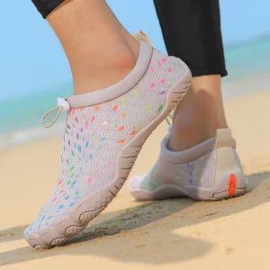Minimalist Slip On Lightweight Quick Dry Elastic Lace Rubber Barefoot Water Beach Shoes for Couples and Kids