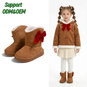 Mixed Customized Girls Snow Boots Plush Lining Suede Upper TPR Outsole Anti Slip Slip On Camel Ankle Boots 1.5y-4y