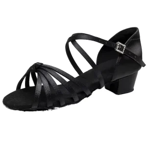 Modern Girls’ Latin Dance Shoes with Low Heel Satin Design Soft Leather and Cotton Lining for Kids Ballet