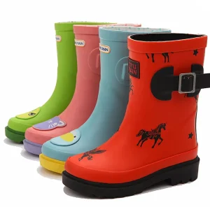 Mum and Kids Collection Together Garden Colorful Flying Horse Printing Rubber Rain Boots for Children
