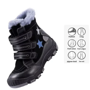 Natural Fur Leather Orthopedic Boots for Girls 22 36 Size Winter Orthopedic Shoes for Kids Star Pattern