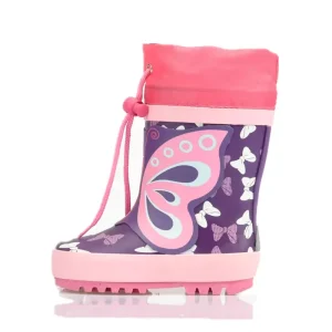 Nature Rubber Material Anti-slip Out Sole Custom Printing Kids Muddy Rubber Rain Boots With Collar