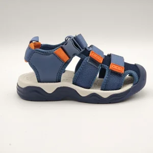 Navy Blue & Orange Summer Baby Anti Slip Mesh Rubber Upper Front Rear Strap Closure Beach Outdoor Sandals & Footwear