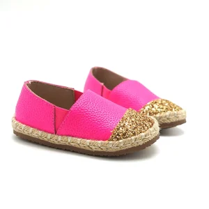 Neon pink Soft Leather Kids Espadrilles Little Baby Girl Casual Shoes Loafers