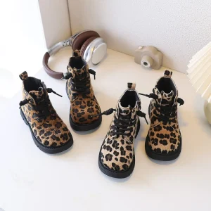 New Arrival Autumn Winter Children Shoes Teenagers Kids Fashion Leopard Sweet Baby Girl Boots