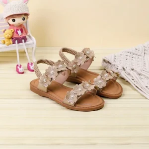 New Arrival Boutique Summer Children Beach Shoes Pu Leather Flower Fashion Girls Sandals Rubber Outsole Customized Packing