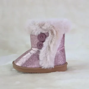 New Arrival Children’s Winter Trendy Warm Comfortable Sequined PU Snow Boots With Button for Kids and Toddlers