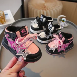 New Arrival Fashion Girls Sneakers Pink Stars Cute Shoes Casual Sports Shoes Children’s Running Shoes