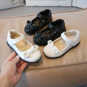 New Arrival Girls Dress Black PU Children Shoes Mary Jane Flat School Shoes Rubber Factory Price for Spring Season