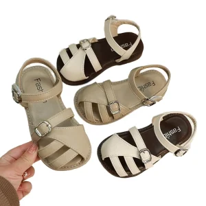 New Arrival Girls Summer Princess Dress Shoes Comfortable Breathable Leather Roman Sandals Soft Bottom Non-slip Feature for Crib