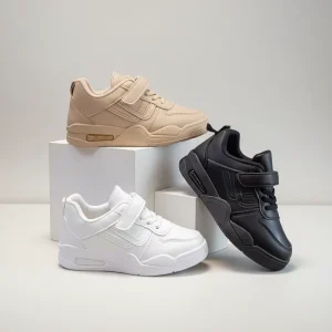 New Arrival Kids Air Cushion Sneakers with Hook and Loop Strap Leather Upper Casual Shoes Factory Direct Customization