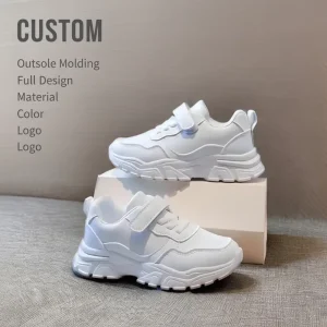 New Arrival Kids White Chunky Sneakers with Hook and Loop Strap Thick Sole Casual Shoes Factory Direct Customization